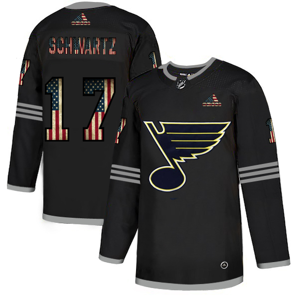 St. Louis Blues 17 Jaden Schwartz Adidas Men Black USA Flag Limited NHL Jersey